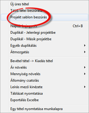 Projekt sablon beszúrása